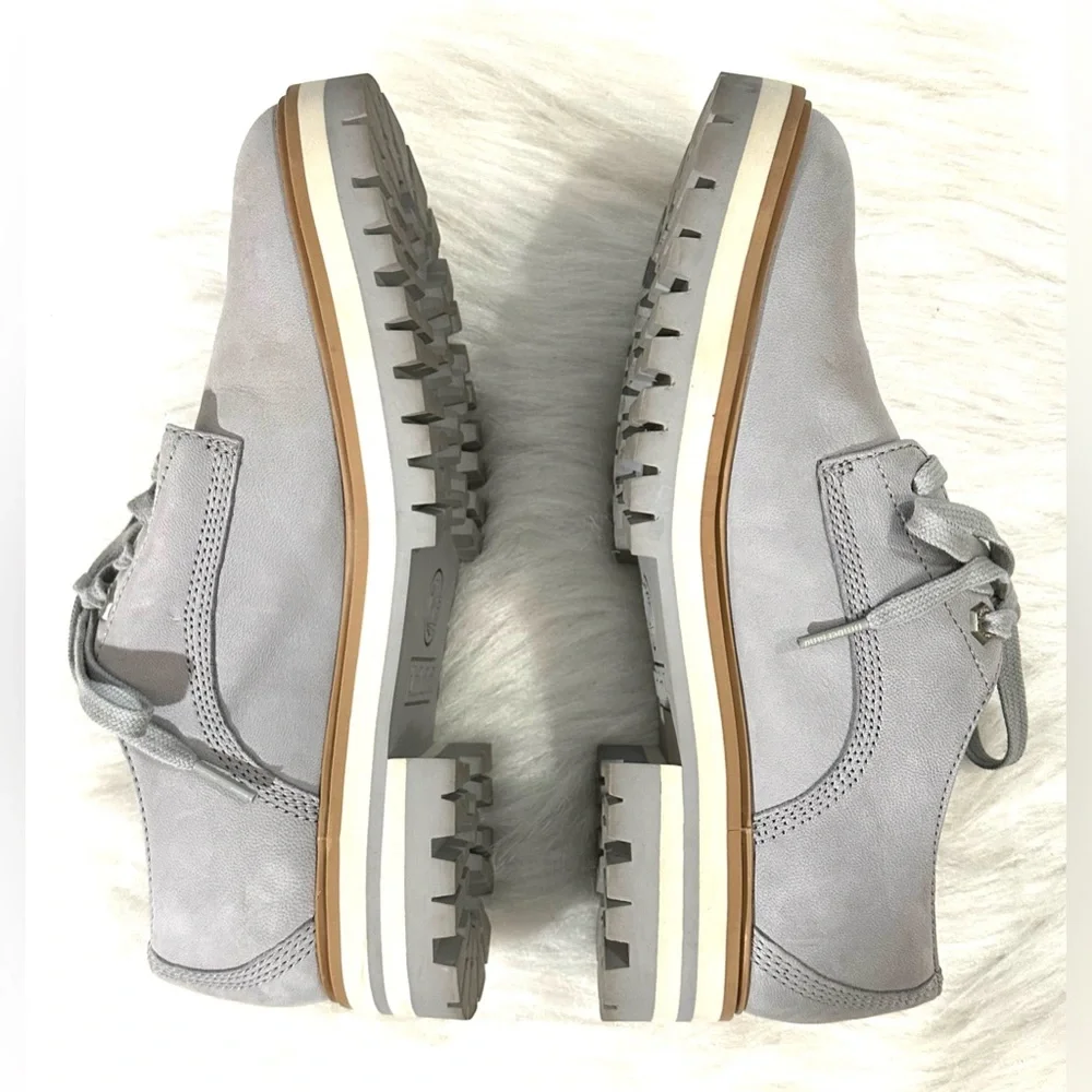Timberland Ladies London Square Oxford Nubuck Leather ReBOTL Shoes Gray SZ 8 EUC